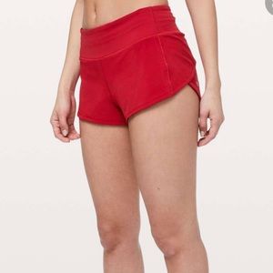 Red lululemon speed up shorts